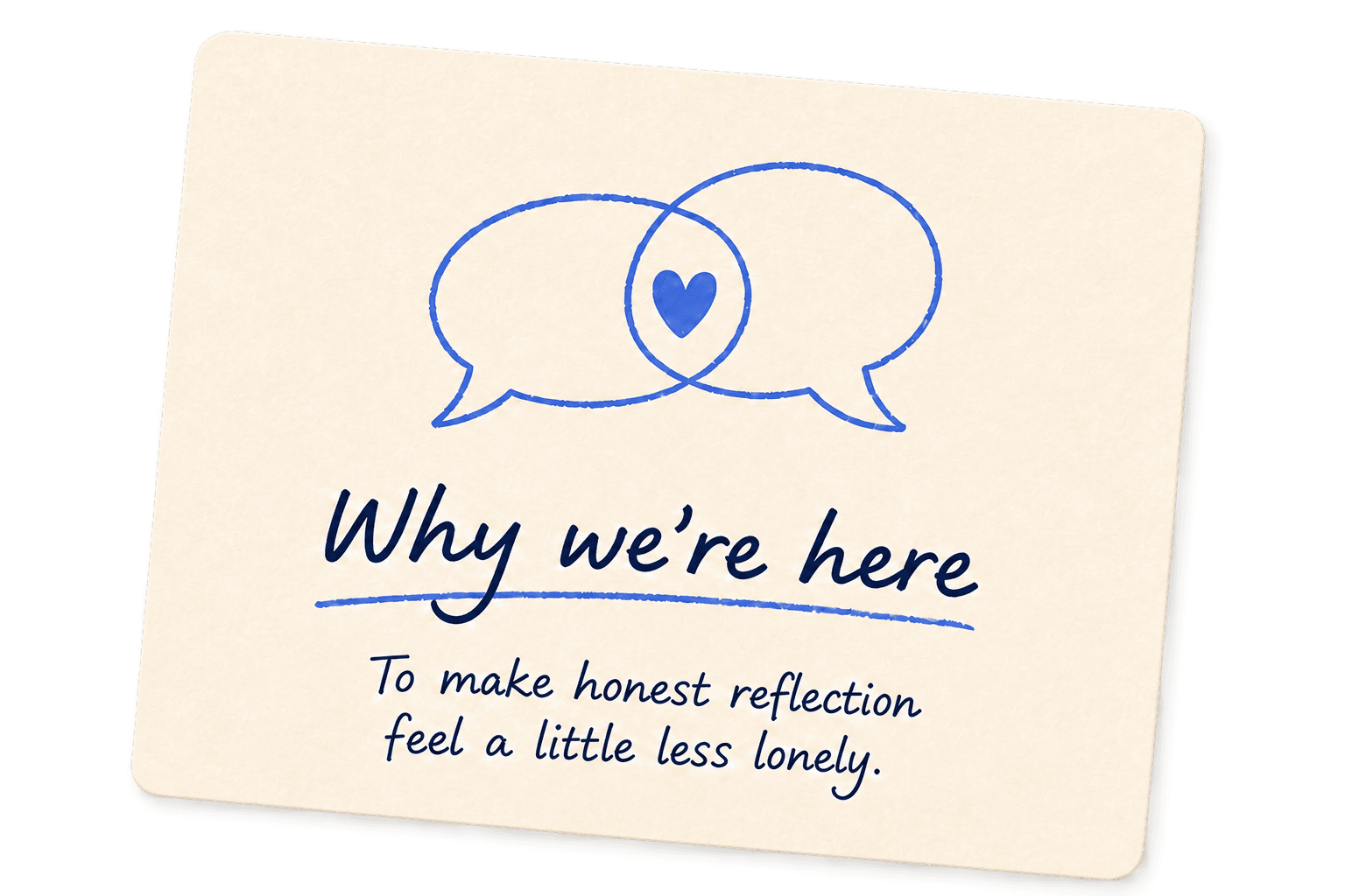 A handwritten card explaining why Vent Now exists: to make honest reflection feel a little less lonely.